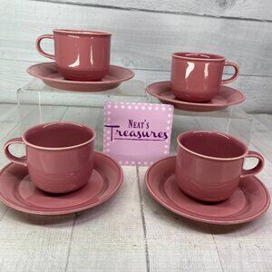 Nancy Calhoun DARK ROSE Japan Smooth Stoneware 8oz Flat Cup & Saucers Set of 4